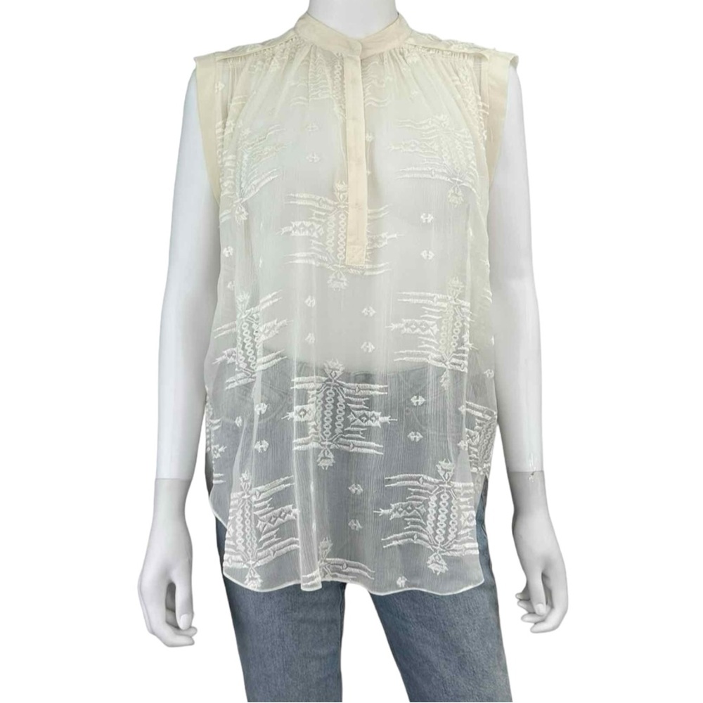 REBECCA TAYLOR Cream 100% Silk Embroidered Top Size 0 A0014